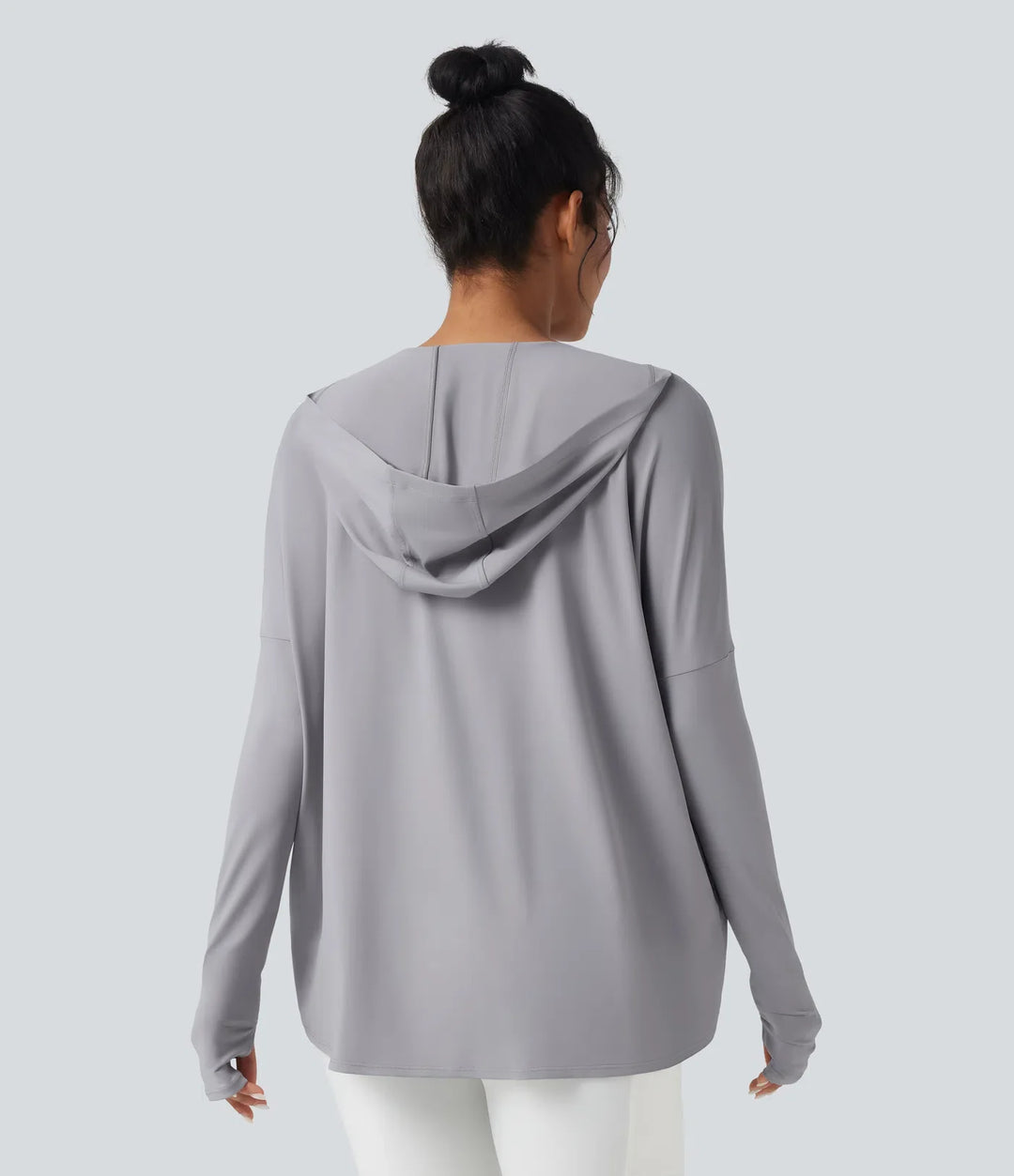Med huva draperad hals långärmad tumhål yogasporttopp med fickor