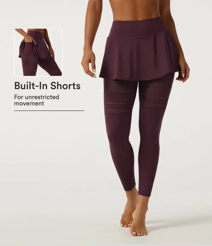 SoftlyZero Airy med medelhög midja plisserad kontrastmesh dansleggings med kjol med fickor