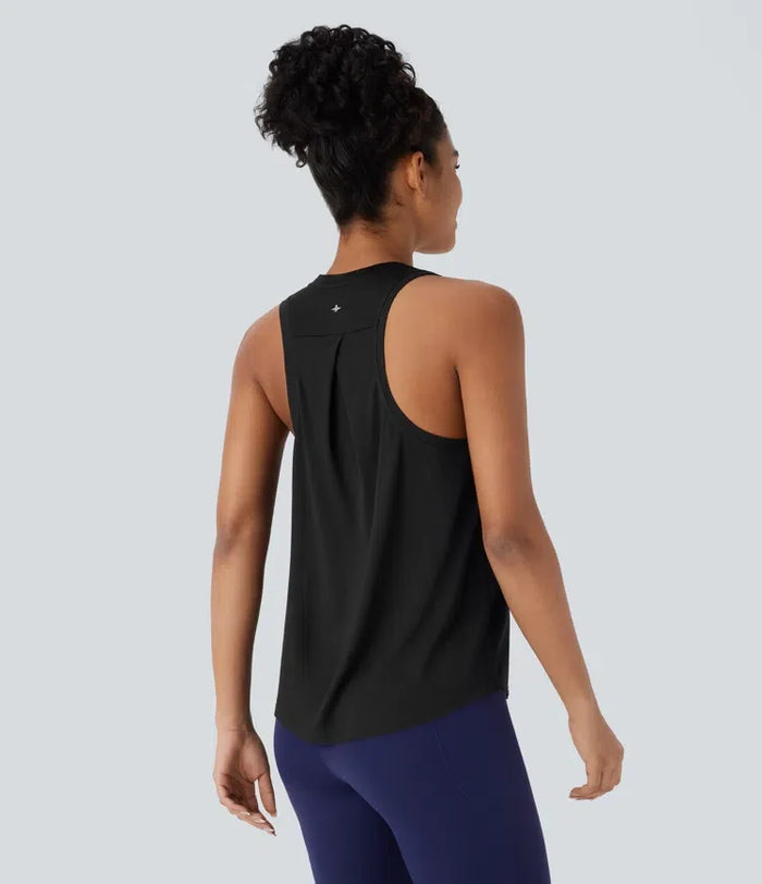 Brottarrygg rundad nederkant sporttopp för yoga