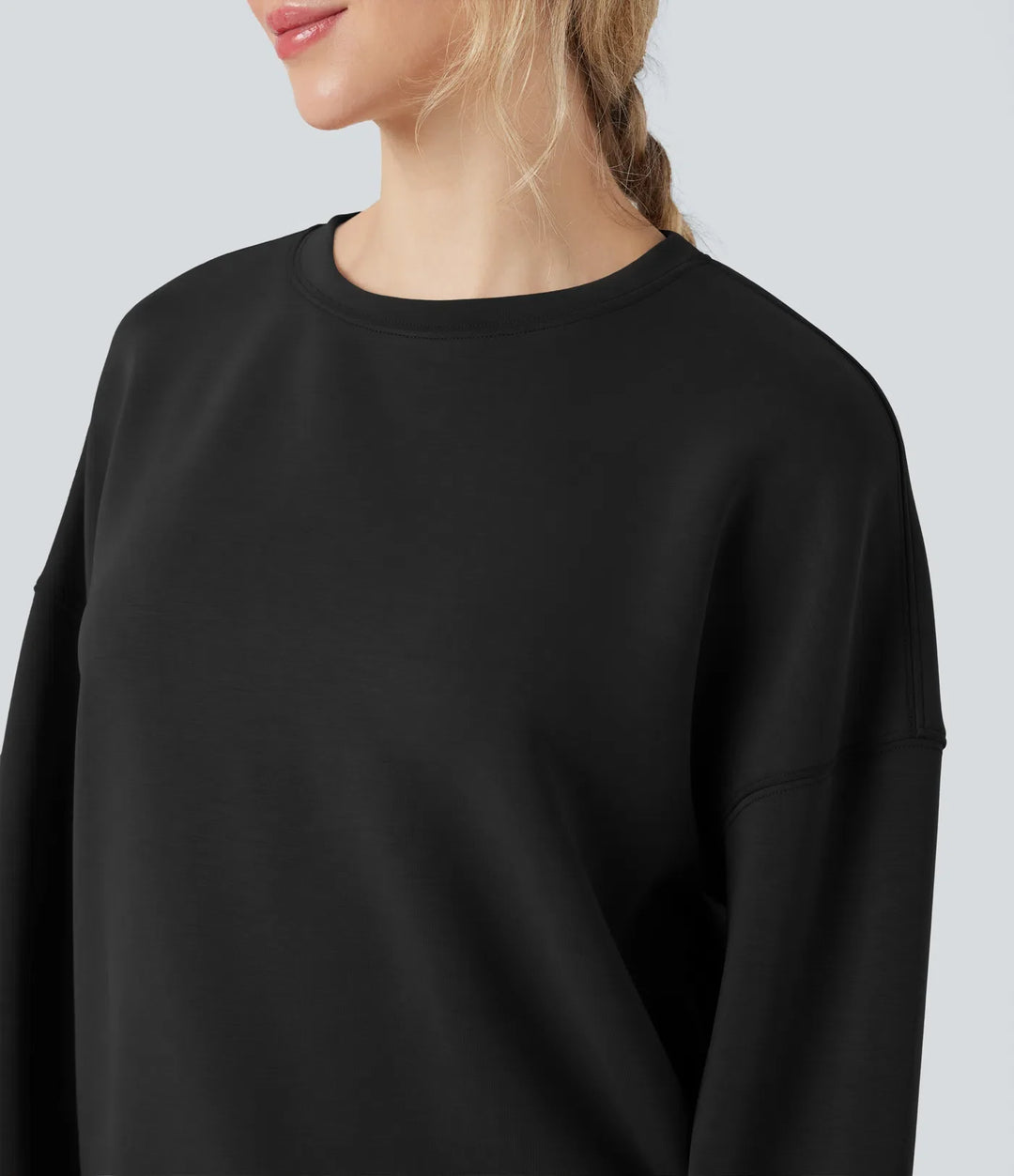 SpacerTek rund halsringning långärmad crossover rygg vardaglig sweatshirt