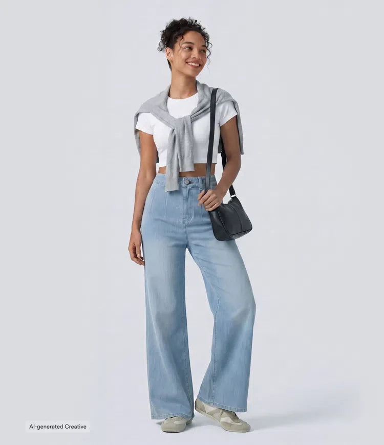 Halara Flex med hög midja och magkontroll vida ben vardagsjeans med fickor