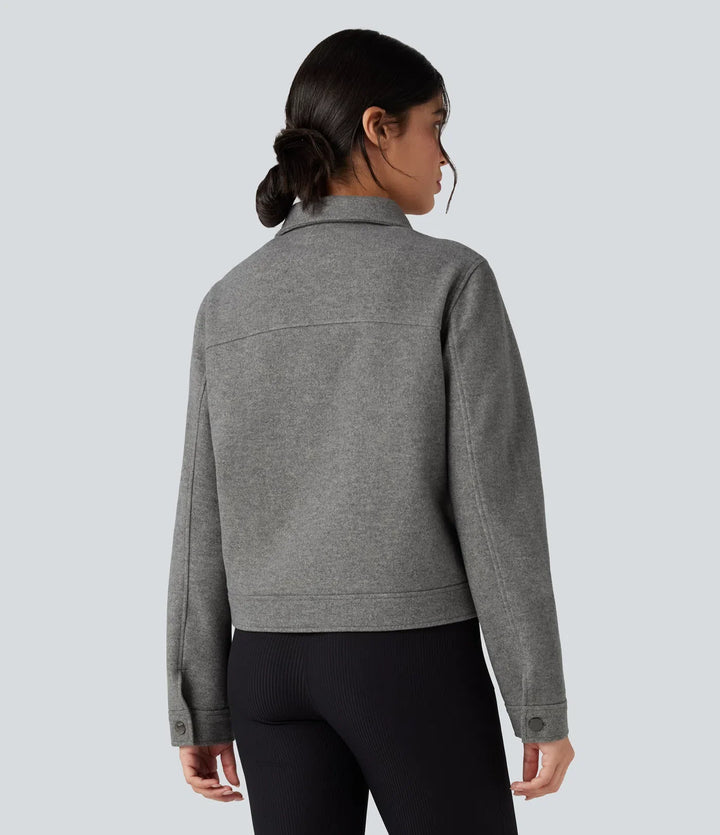 Långärmad dragkedja fleece vardaglig jacka med fickor