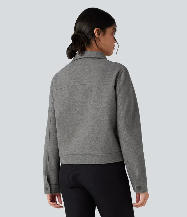 Långärmad dragkedja fleece vardaglig jacka med fickor