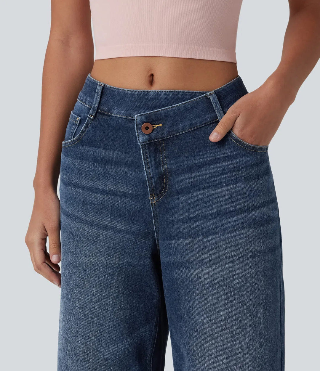 Halara Flex asymmetrisk med medelhög midja vida ben vardagsjeans med fickor