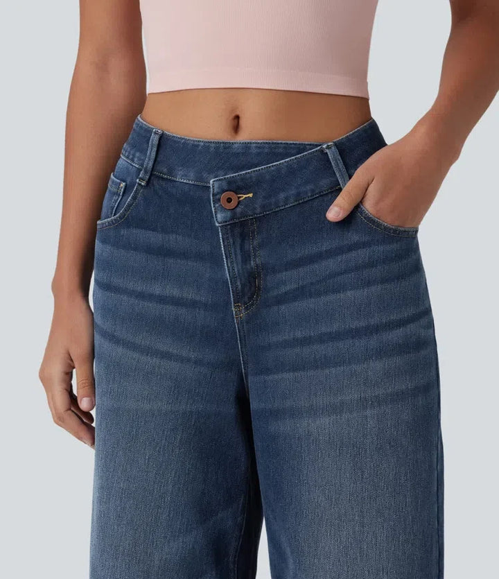Halara Flex asymmetrisk med medelhög midja vida ben vardagsjeans med fickor
