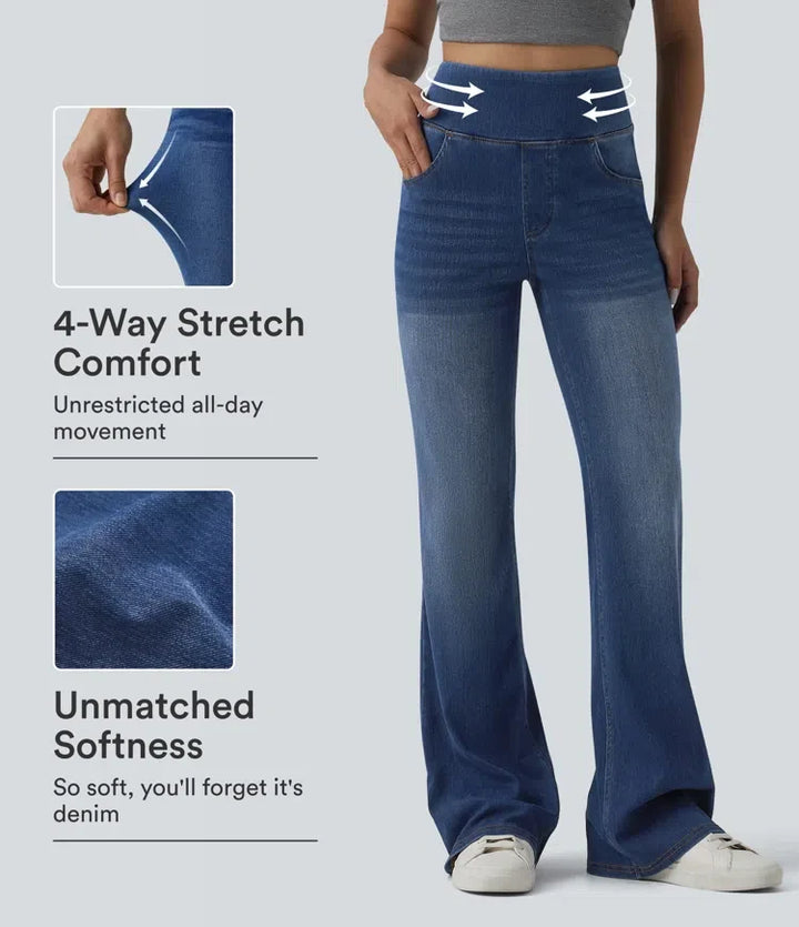 Halara Flex med hög midja och magkontroll för vardag utsvängd jeans med fickor