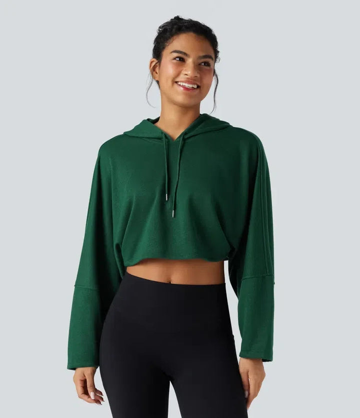 Med huva nedhasad axel croppad avslappnad vardaglig sweatshirt