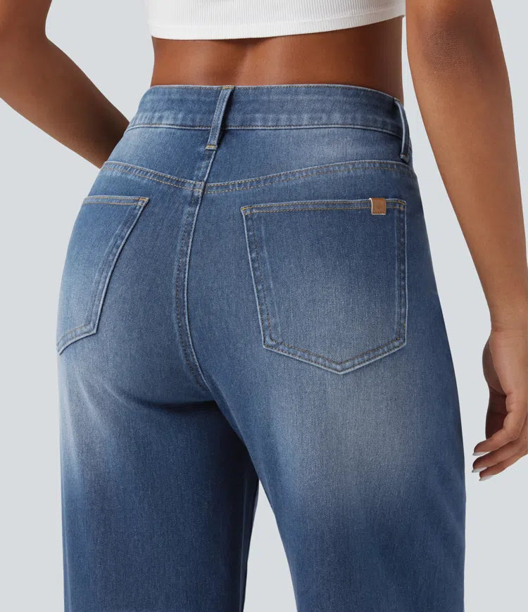Halara Flex asymmetrisk med hög midja tvättad för vardag baggy jeans med fickor