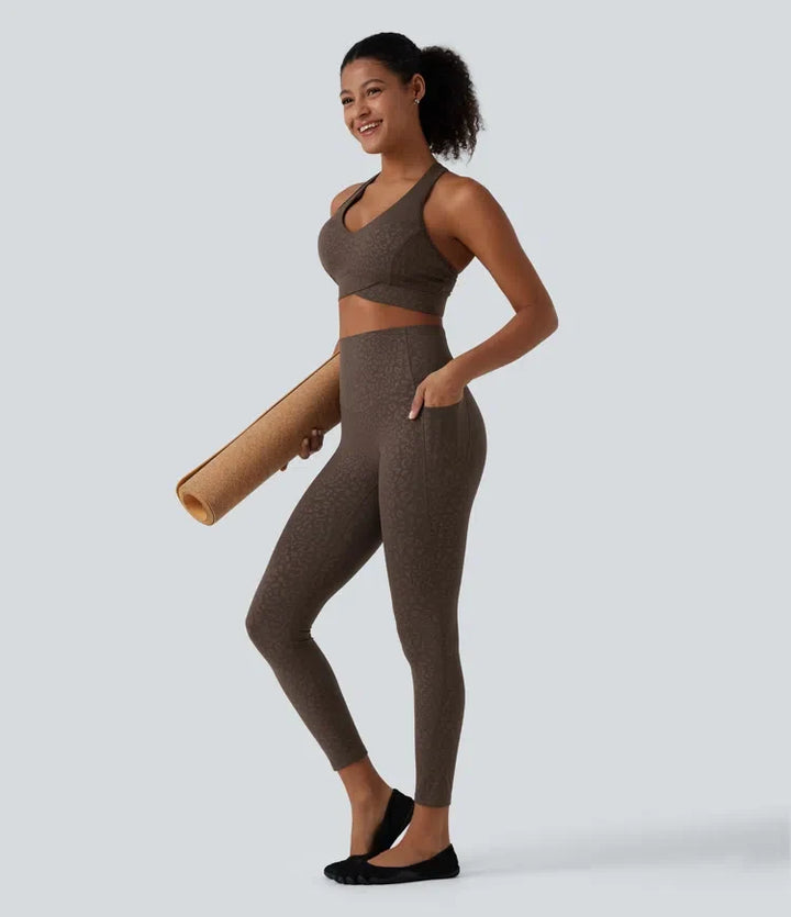 Lyckera UltraSculpt leopardmönster högmidjad magkontroll yogaleggings med fickor