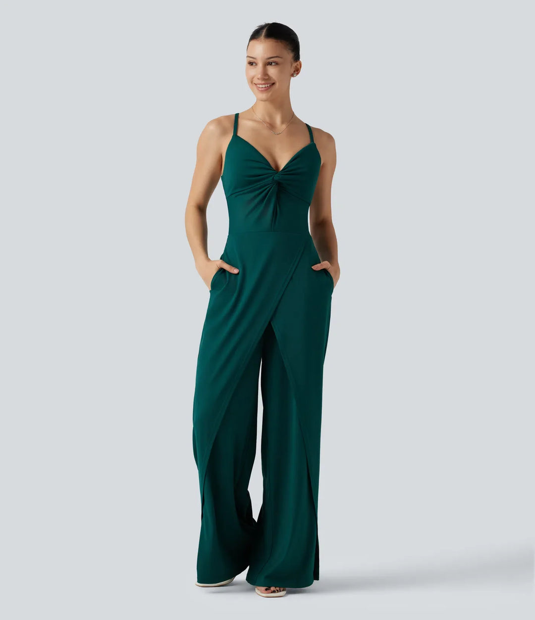 Omlott slits fåll inbyggd BH vardaglig slip baggy jumpsuit med fickor-Easy Peezy