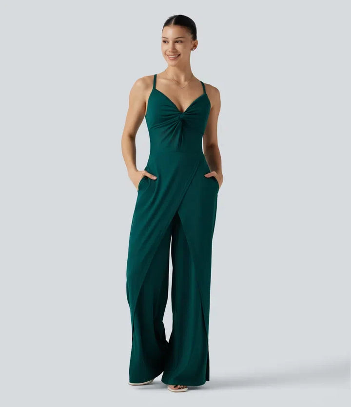 Omlott slits fåll inbyggd BH vardaglig slip baggy jumpsuit med fickor-Easy Peezy