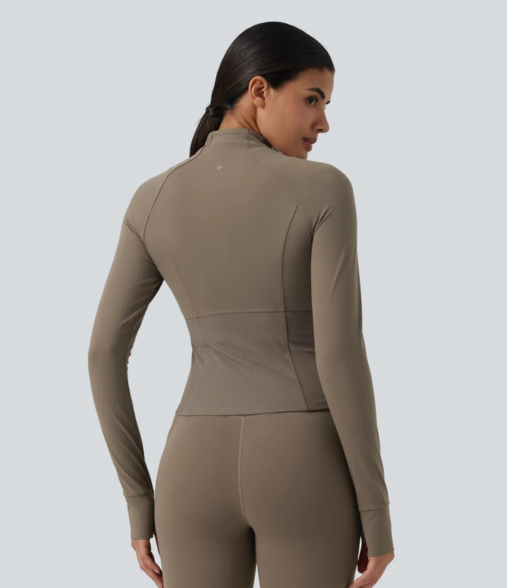 Lyckera UltraSculpt InstantCool ståkrage raglan tumhål rundad fåll yogajacka med fickor