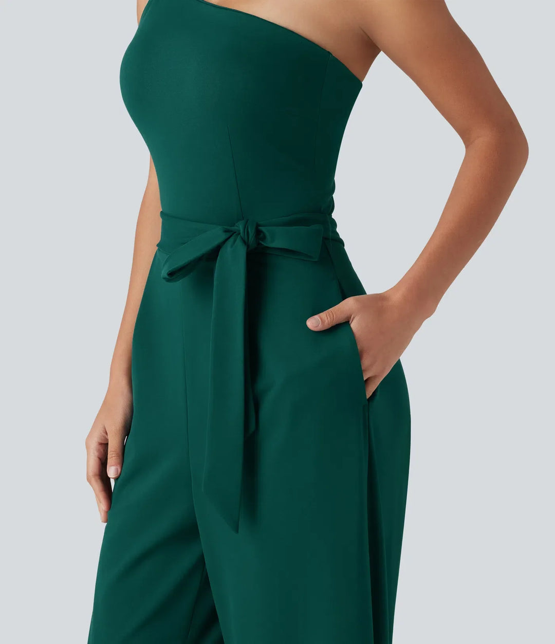 Enaxlad ärmlös bältad inbyggd BH fest jumpsuit med fickor- Easy Peezy