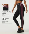 Högmidjad magkontroll färgblock stretchig PU yogaleggings med ficka