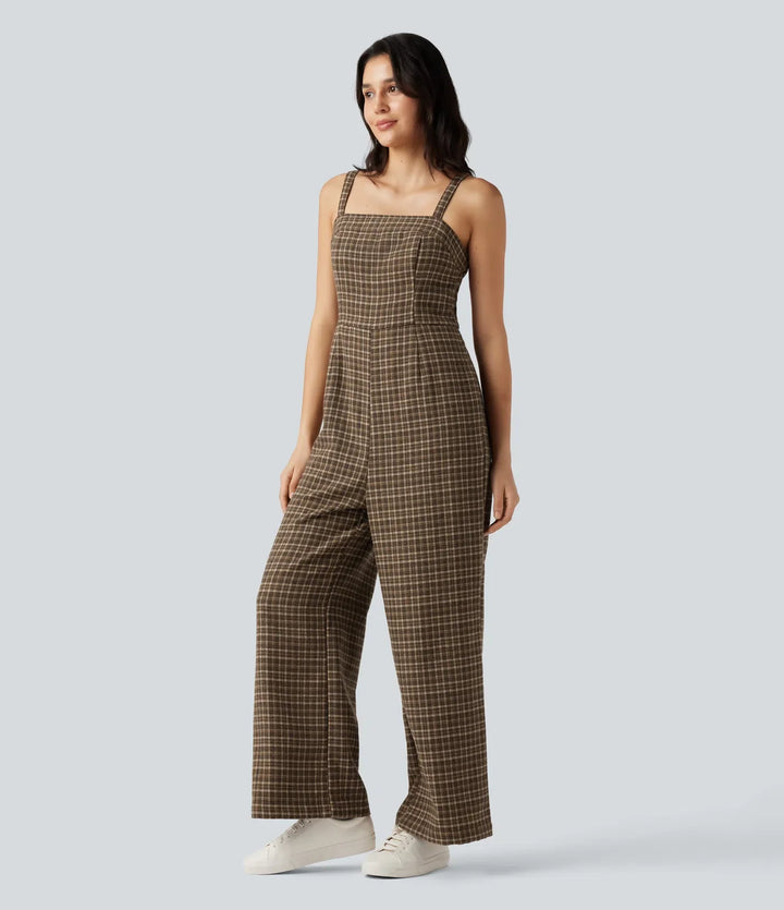 Rutig vardaglig jumpsuit med fickor