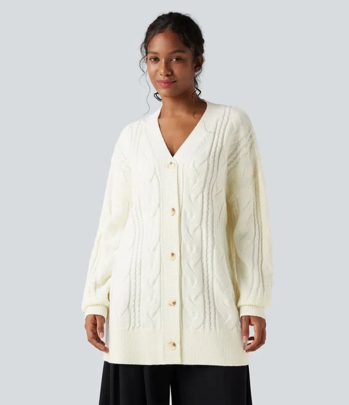 V-ringad långärmad vardaglig cardigan