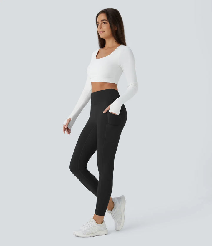 SoftlyZero mjuk plysch värmande högmidjad dubbla fickor 7/8 yogaleggings