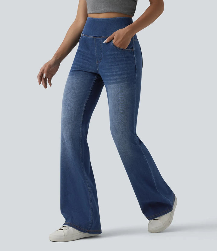 Halara Flex med hög midja och magkontroll för vardag utsvängd jeans med fickor