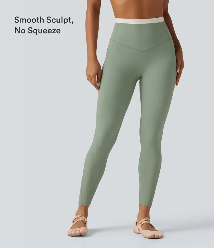 Lyckera UltraSculpt högmidjad magkontroll färgblock skinny yogaleggings med fickor