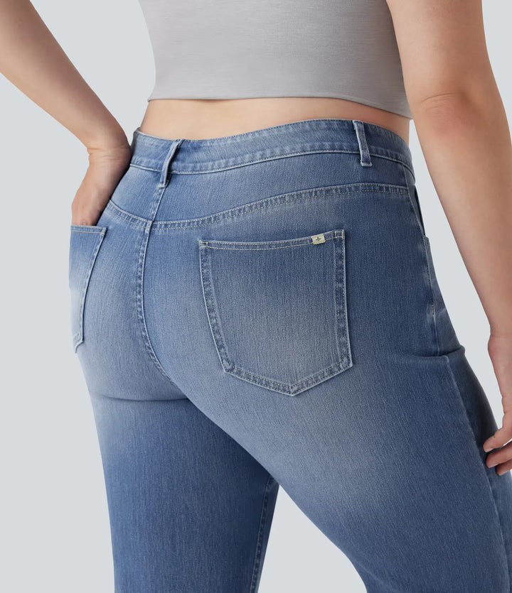 Plusstorlek Lyckera Flex högmidjad tvättad vardaglig bootcut-jeans med fickor