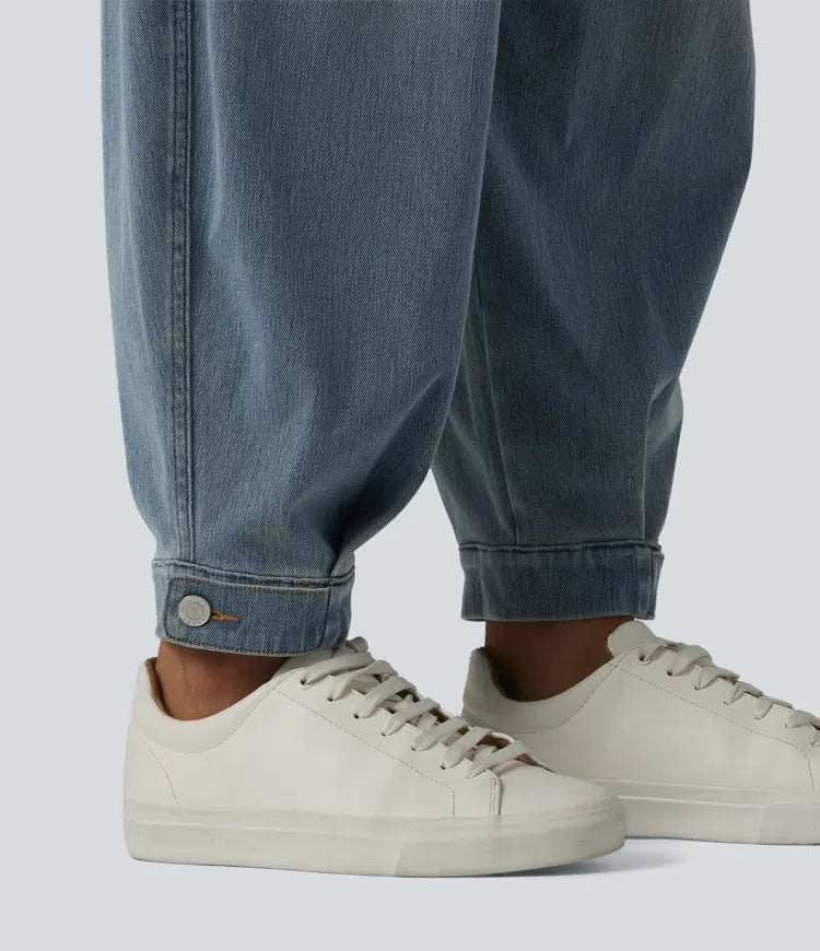 Halara Flex med medelhög midja denim för vardag ballongmodell joggingbyxor med fickor