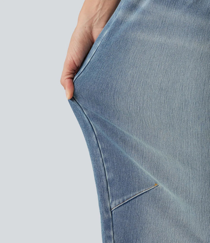 Lyckera Flex högmidjad vardaglig barrel ben jeans med fickor