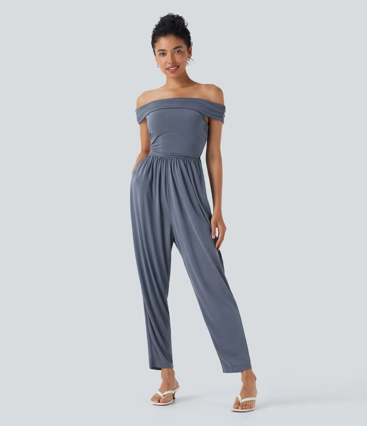 Bara axlar rygg dragkedja vardaglig jumpsuit med fickor-Easy Peezy