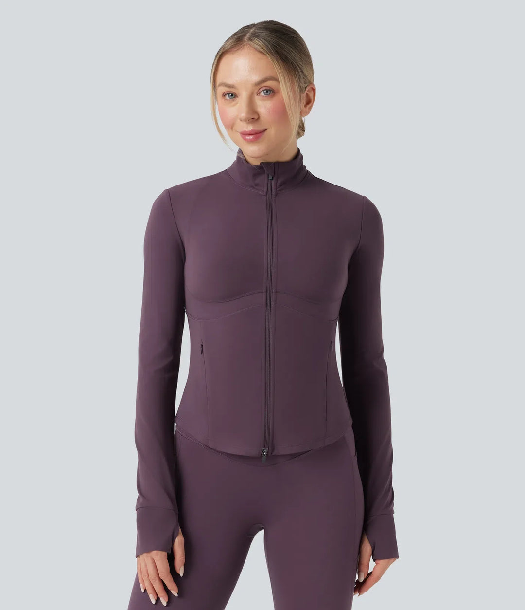 Lyckera UltraSculpt halvpolo push-upp långärmad tumhål yogajacka med fickor