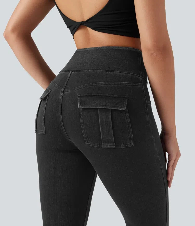 Halara Flex med hög midja och magkontroll denim vardagsleggings med fickor