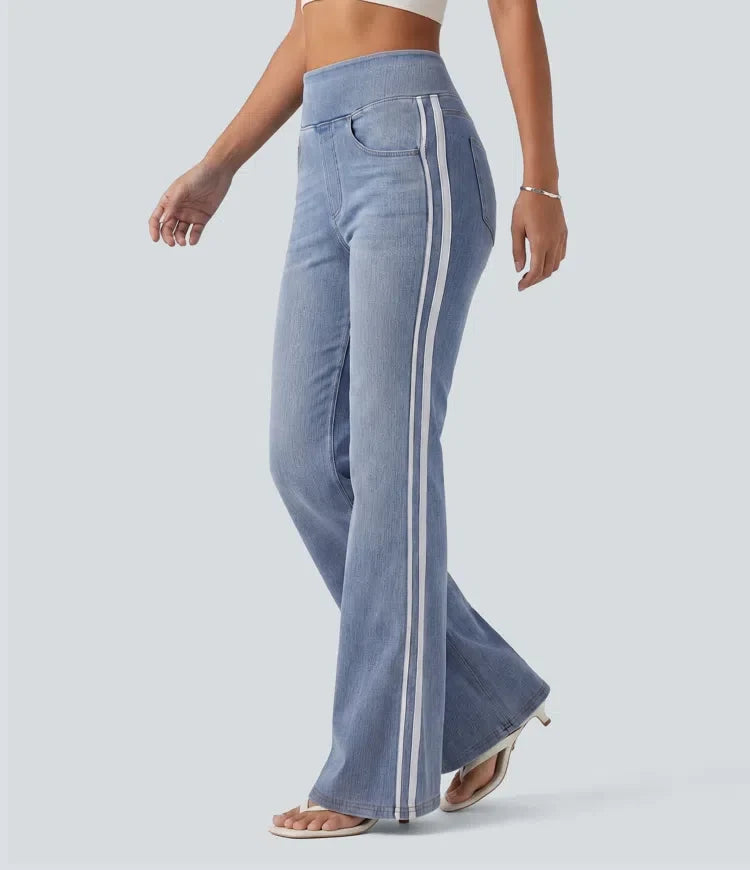 Halara Flex med hög midja rand utsvängd tvättad vardagsjeans med fickor
