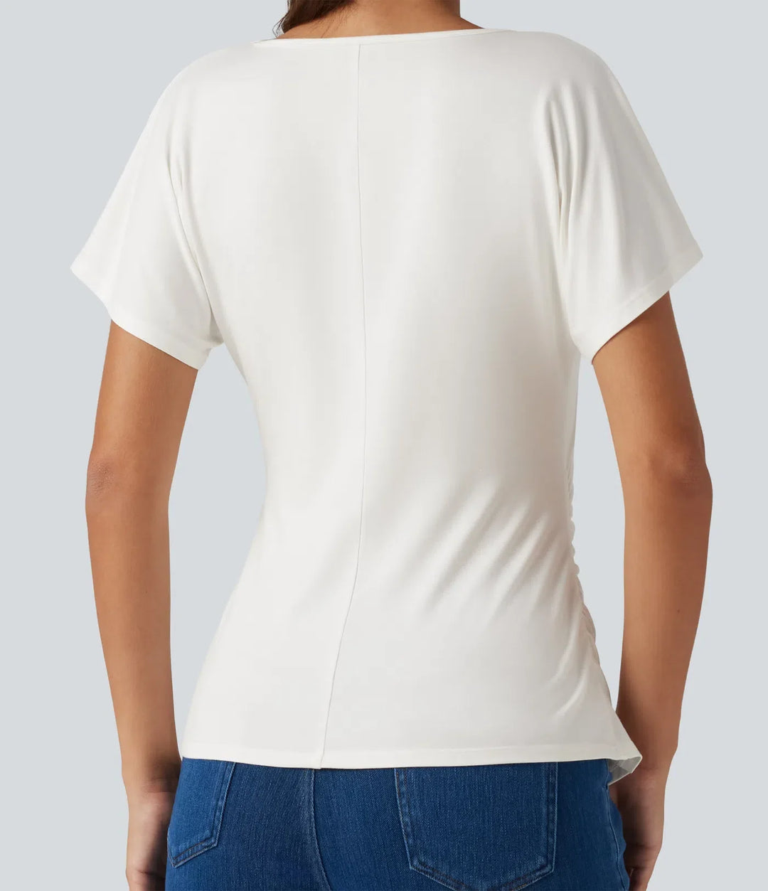 V-ringning kortärmad rynklad smal T-shirt för vardag
