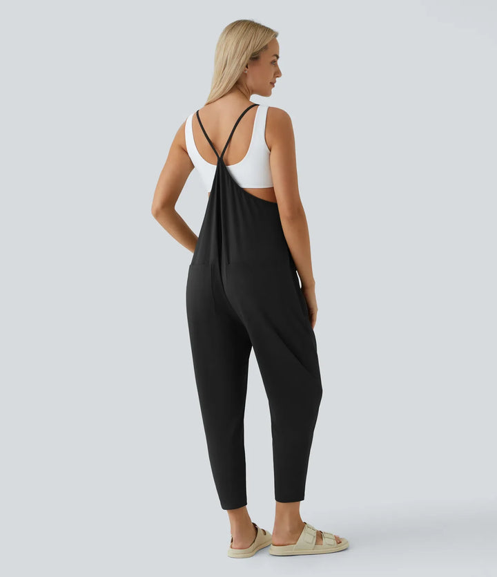 Fickor ankel längd vardaglig lös avsmalnande jumpsuit