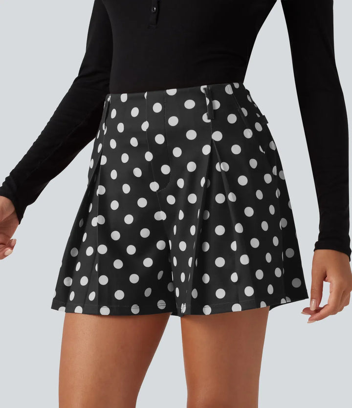 Medelhög midja vida ben prickig vardagsshorts 4" med fickor
