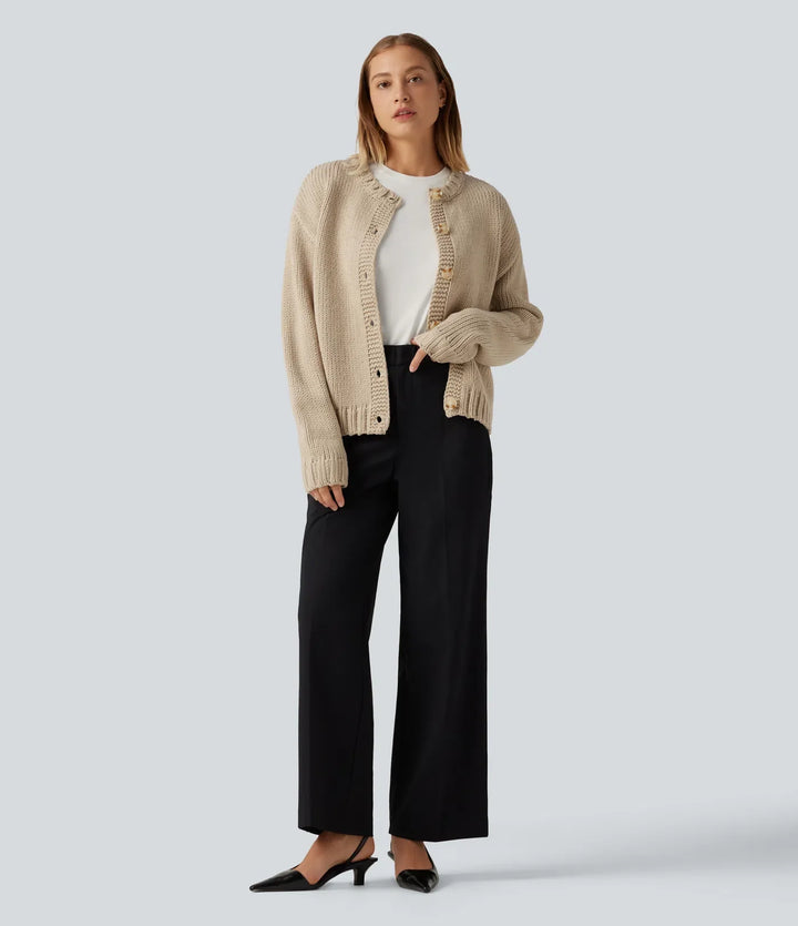 Rund hals långärmad vardaglig cardigan