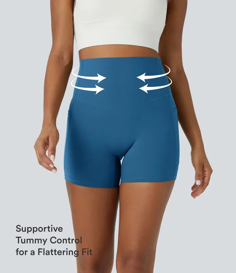 Halara UltraSculpt med hög midja och magkontroll sidoficka formande träning cykelshorts 5&