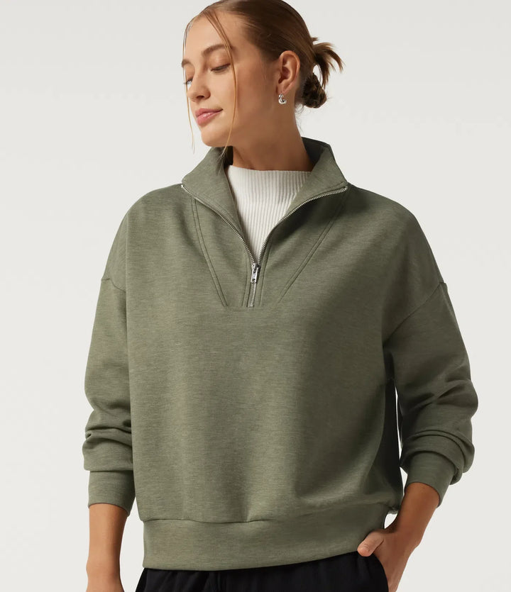 Halvpolo nedhasad halv dragkedja långärmad vardaglig sweatshirt