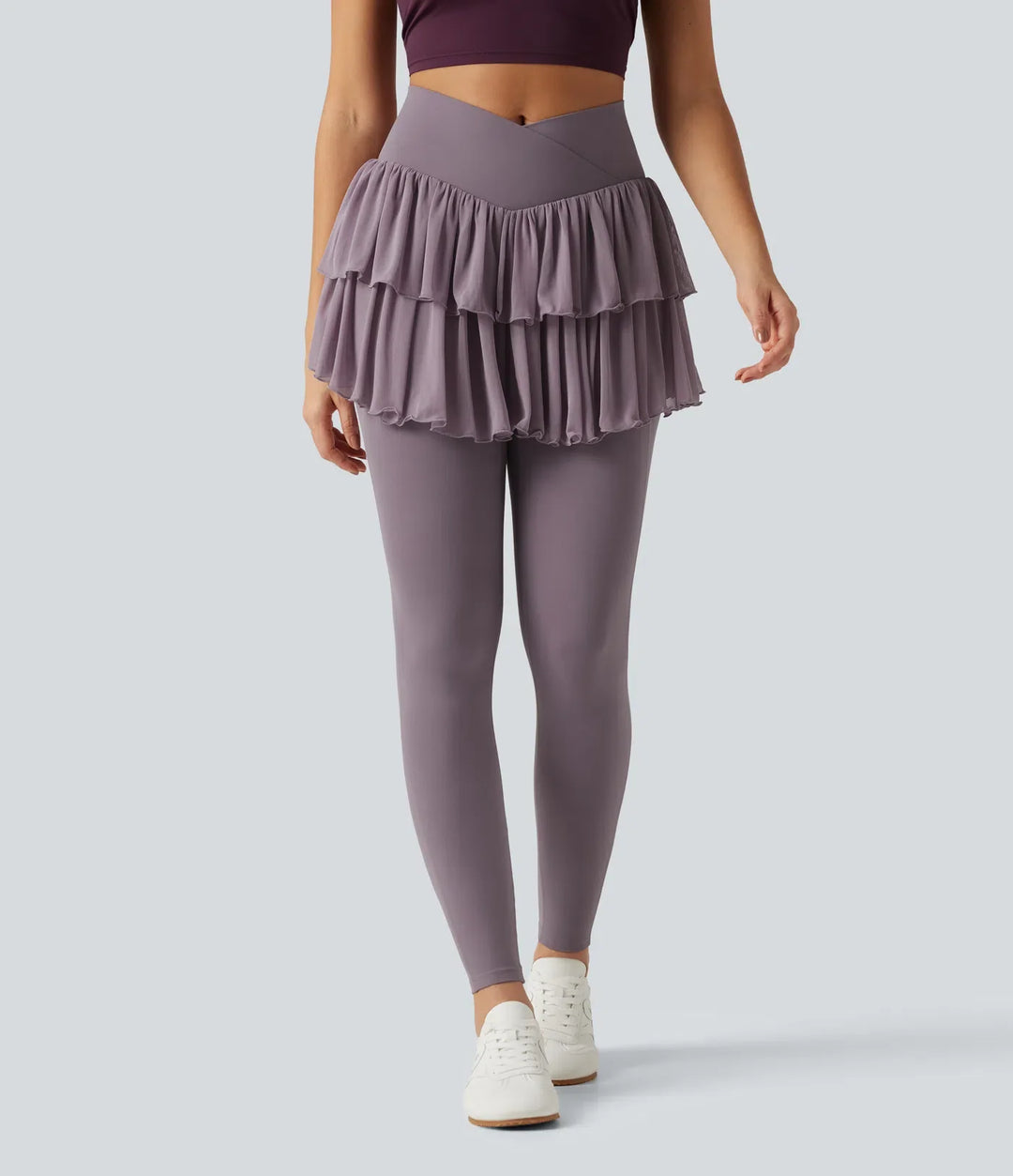 Softlyzero med hög midja omlott kontrastmesh träning leggings med kjol med fickor