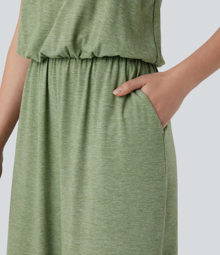 Justerbar och avtagbar rem ficka vida ben jumpsuit