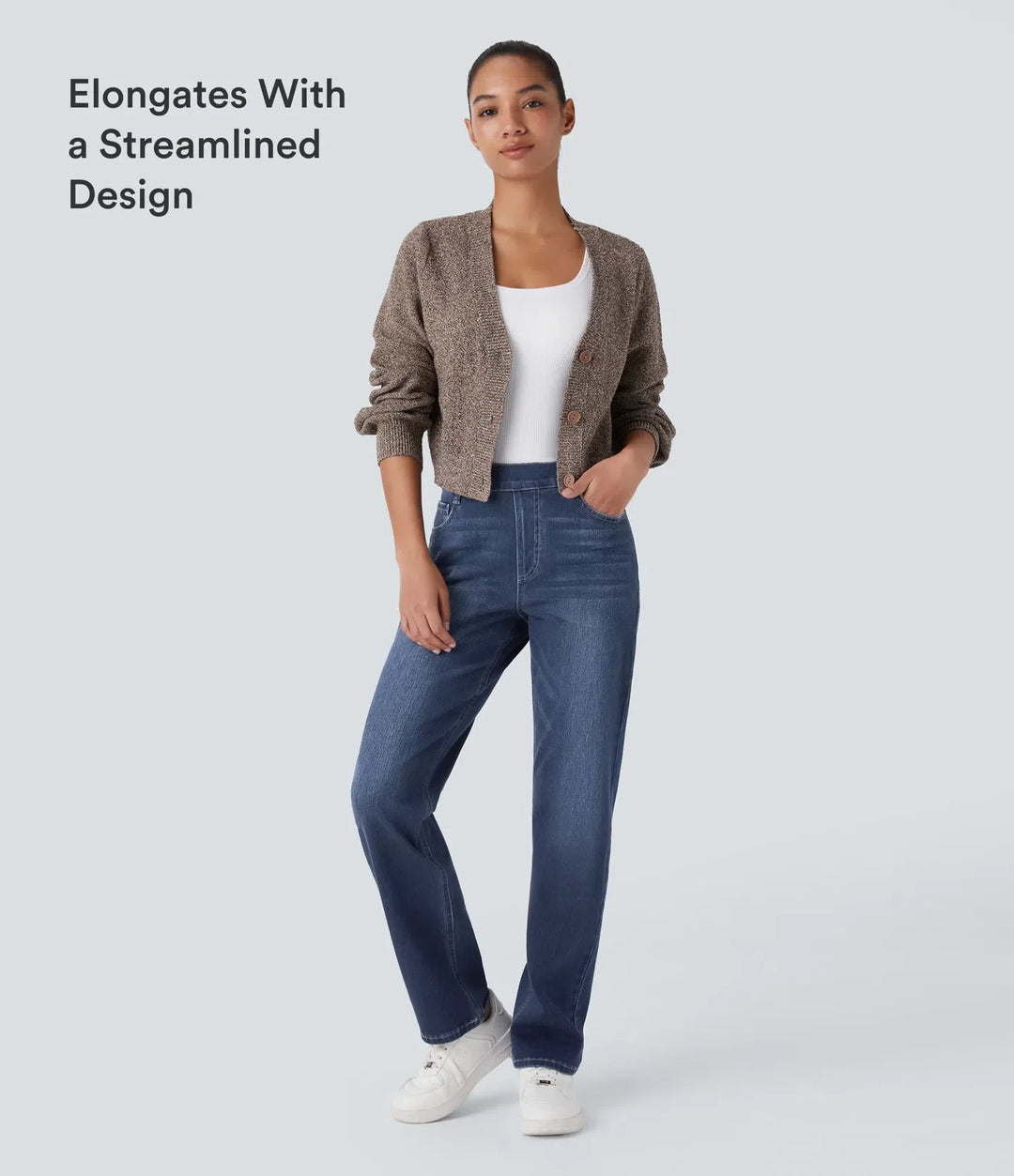 Lyckera Flex högmidjad fickor raka ben tvättad vardagsjeans