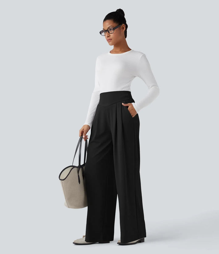 Halara Flex med hög midja och magkontroll crêpe för arbete raka ben byxor med fickor