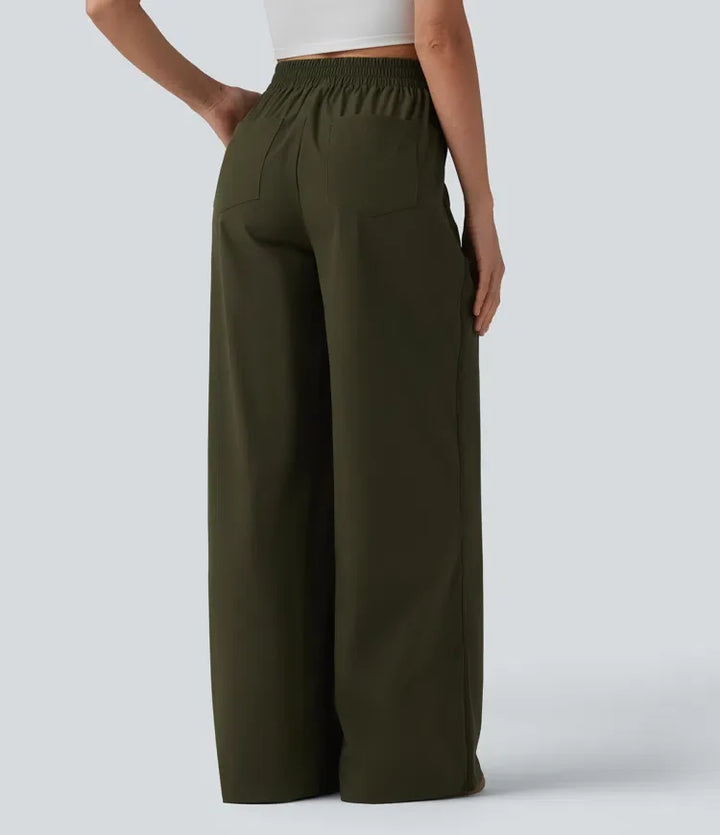 Med hög midja vida ben baggy vardagsbyxor med fickor