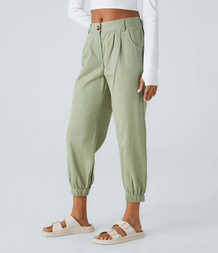 Medelhög midja vardaglig joggers med fickor