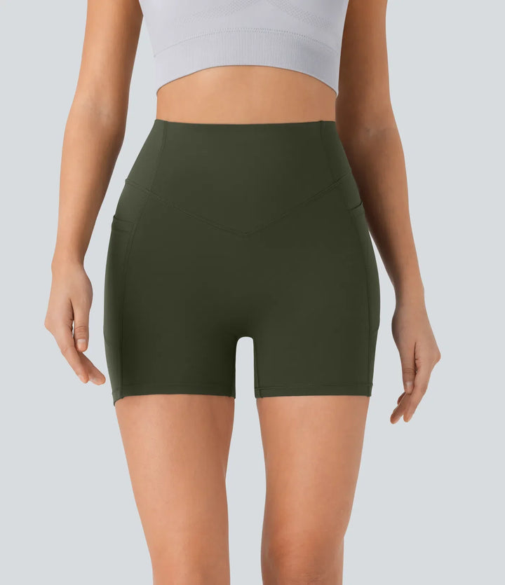 Halara UltraSculpt med hög midja scrunch-effekt rumplyftande magkontroll ficka formande träning cykelshorts 5&