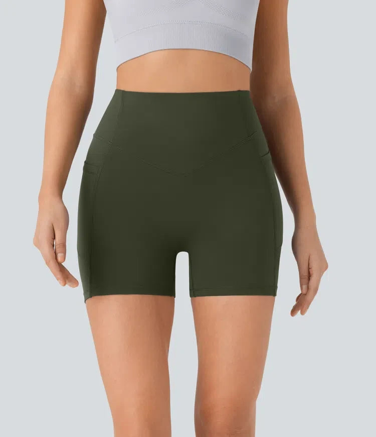 Lyckera UltraSculpt högmidjad scrunch med rumplyft magkontroll ficka formande träning bikershorts 5&