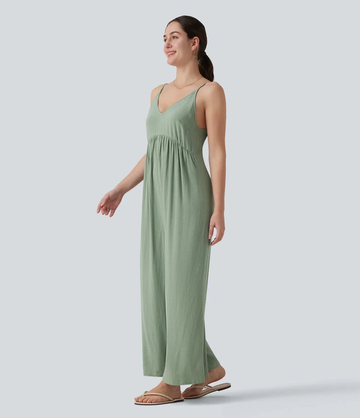 Justerbara axelband ärmlös rygglös knytning i ryggen linne vardaglig baggy jumpsuit
