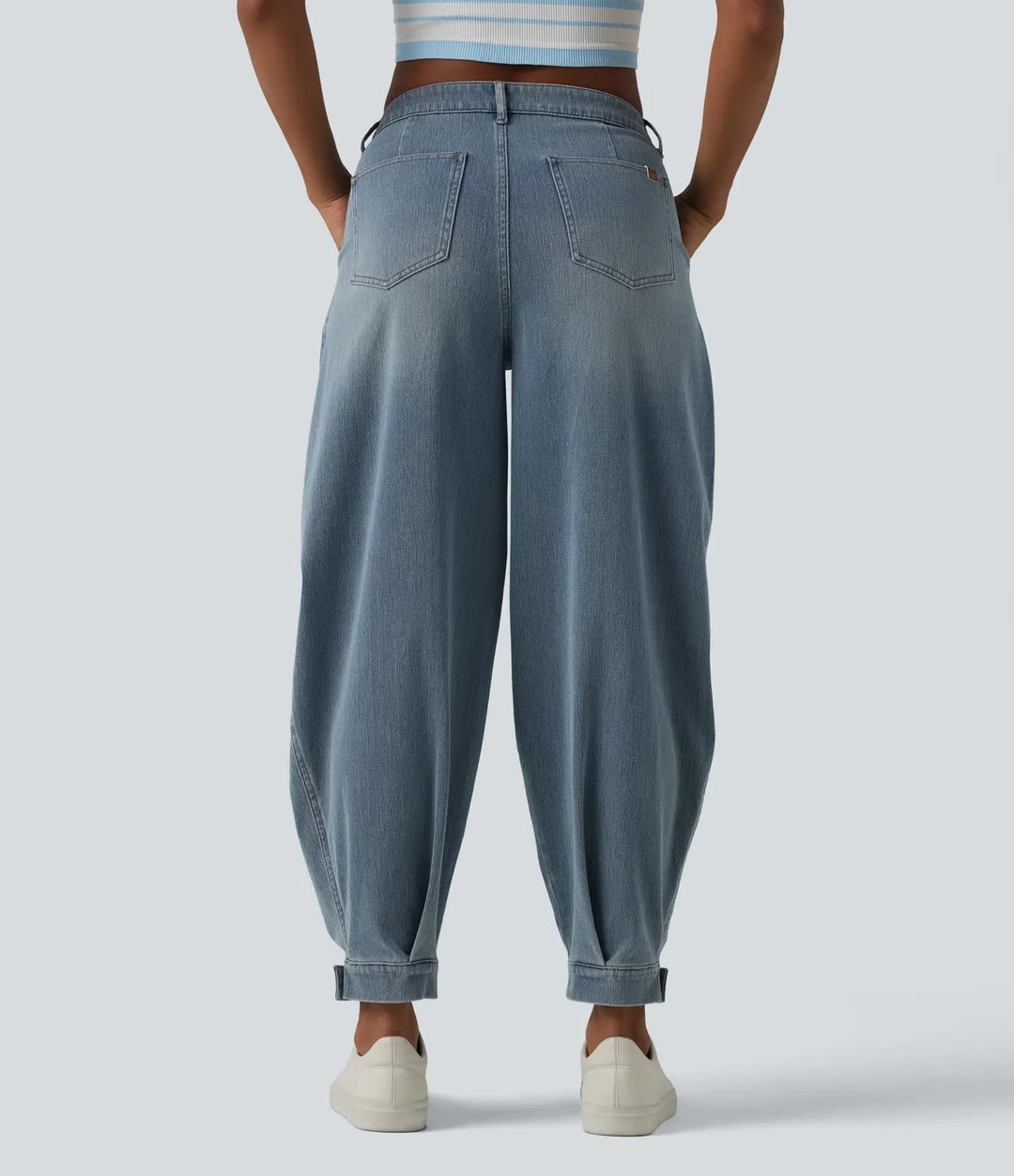 Lyckera Flex medelhög midja denim vardaglig ballong joggers med fickor