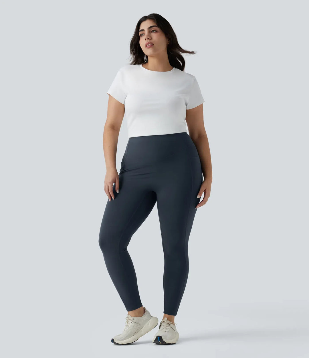 Plusstorlek Halara UltraSculpt med hög midja och magkontroll rumplyftande rynklad yogaleggings med fickor