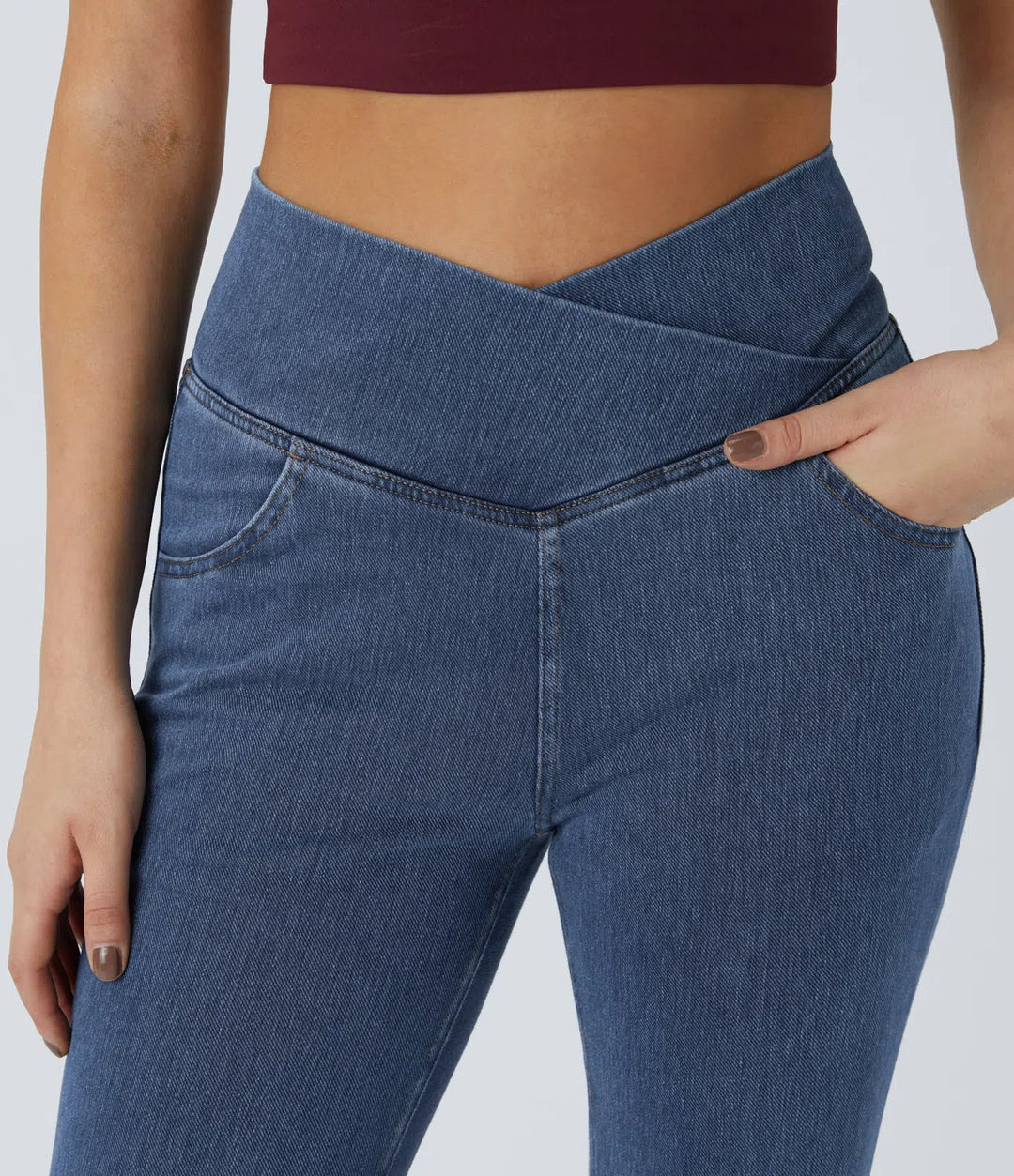 Lyckera Flex högmidjad crossover ficka tvättad vardagsjeans