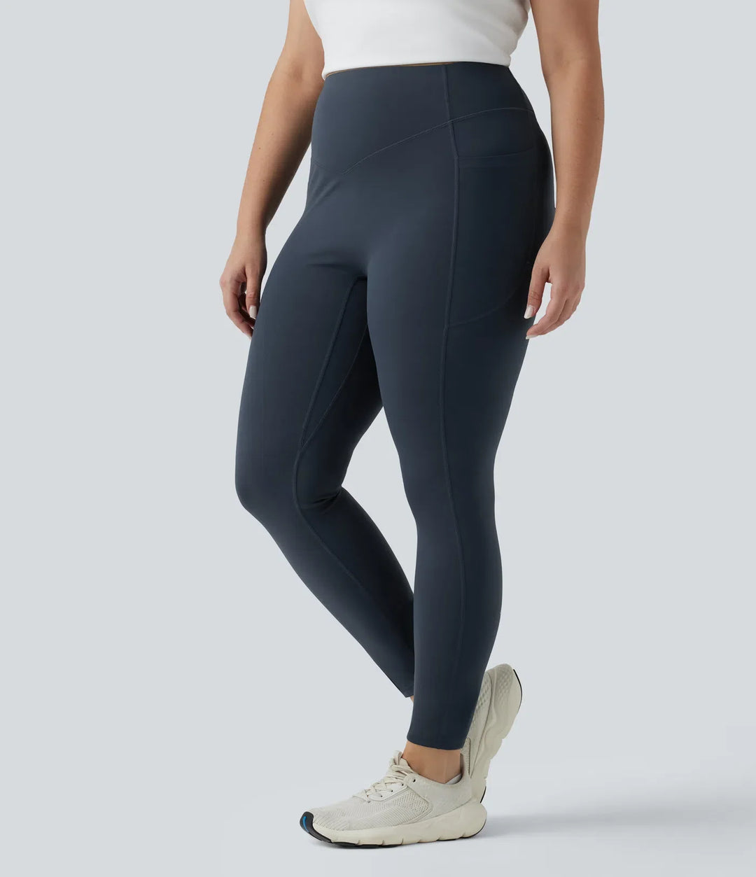 Plusstorlek Lyckera UltraSculpt högmidjad magkontroll rumplyftande rynkat yogaleggings med fickor