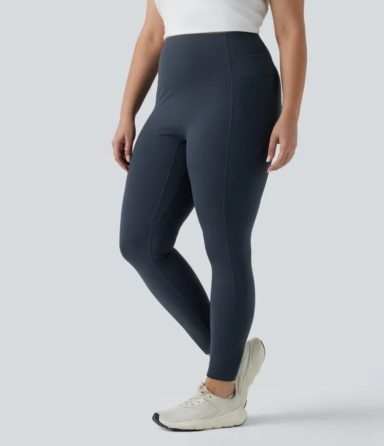 Plusstorlek Halara UltraSculpt med hög midja och magkontroll rumplyftande rynklad yogaleggings med fickor